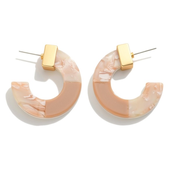 Jewelry - Multi Pattern Acetate Hoop Earrings With Gold Tone Detail